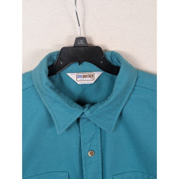 Vintage Five Brothers Flannel Shirt Blue Men's Size Large Neck 16 - 16 1/2 - Picture 9 of 14